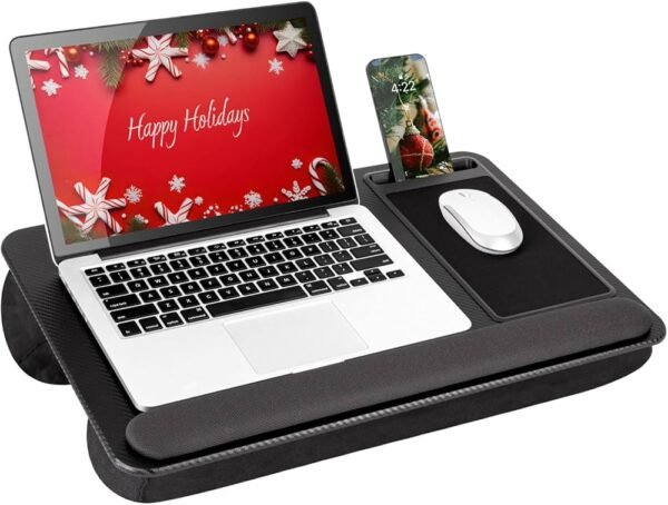 LAPGEAR Home Office Pro Lap Desk with Wrist Rest Mouse Pad and Phone Holder Black Carbon