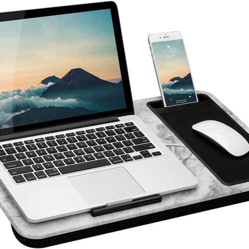 81hZ0z4l1kS._AC_SL1500_ LAPGEAR Home Office Lap Desk with Device Ledge Mouse Pad and Phone Holder Silver Carbon