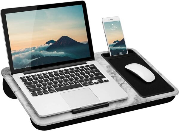 81hZ0z4l1kS._AC_SL1500_ LAPGEAR Home Office Lap Desk with Device Ledge Mouse Pad and Phone Holder Silver Carbon