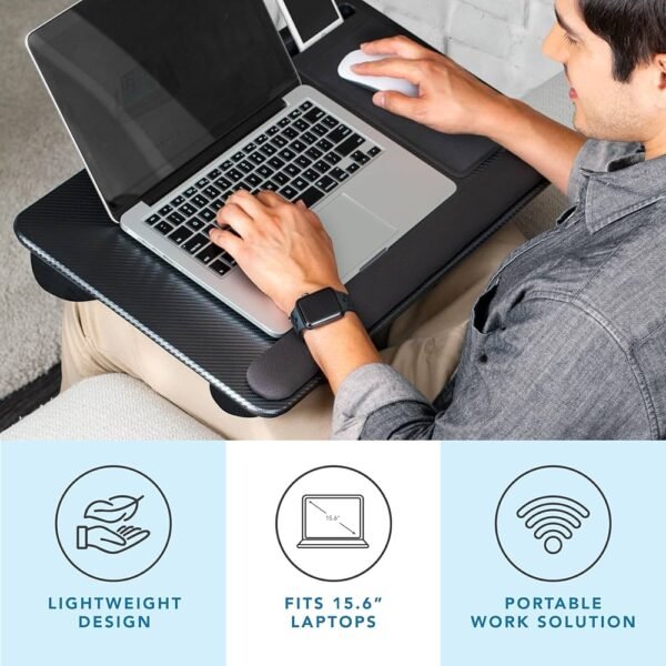 LAPGEAR Home Office Pro Lap Desk with Wrist Rest Mouse Pad and Phone Holder Black Carbon